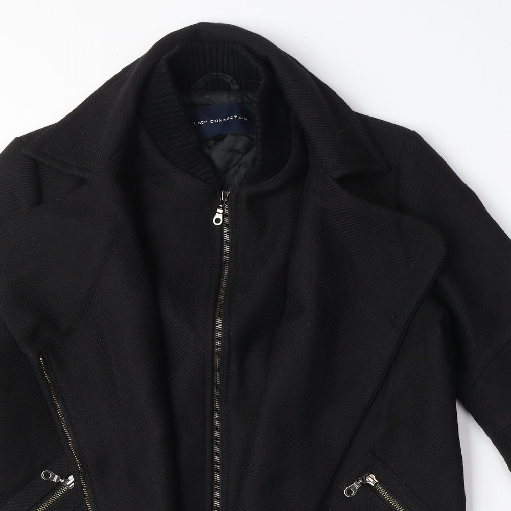 French Connection Womens Black Biker Coat Size 6 Zip