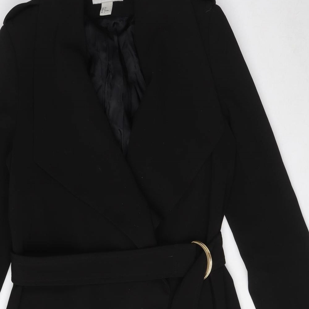 H&M Womens Black Overcoat Coat Size 8 Buckle