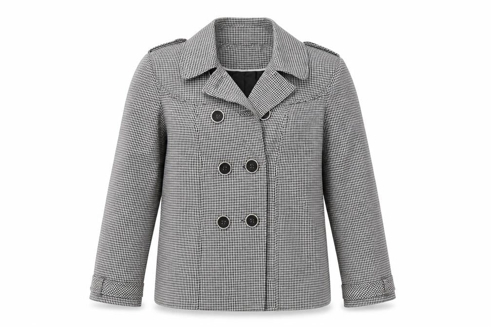 Marks & Spencer Womens White Geometric Trench Coat Jacket Size 12 Button - Gingham pattern
