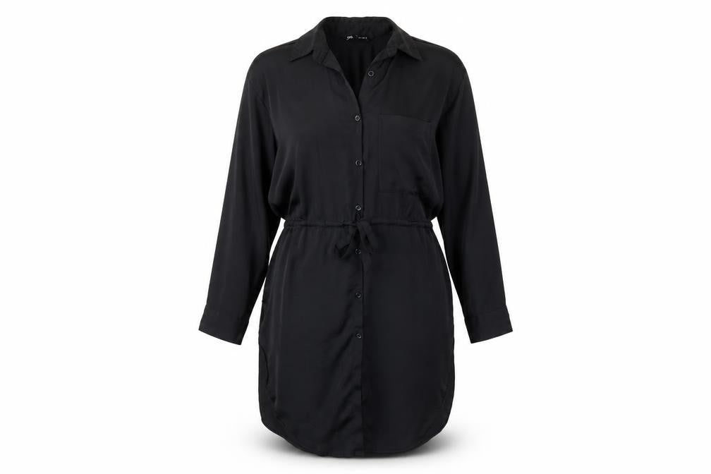 Zara Womens Black Polyester Shirt Dress Size S Collared Button - Drawstring