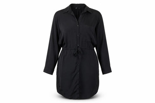 Zara Womens Black Polyester Shirt Dress Size S Collared Button - Drawstring