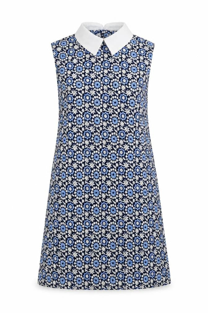 Hearts & Bows Womens Blue Floral Polyester Shift Size 8 Collared Button