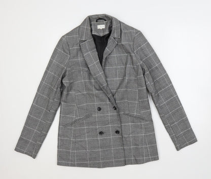 Additional front view of Linea women’s grey plaid jacket blazer, size UK 10, button