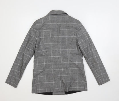 Back view of Linea women’s grey plaid jacket blazer, size UK 10, button
