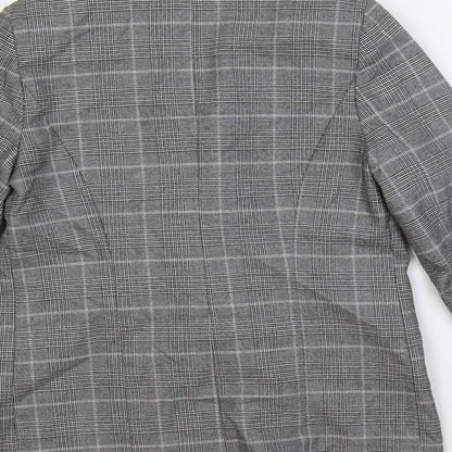 Brand and care label for Linea women’s grey plaid jacket blazer, size UK 10, button