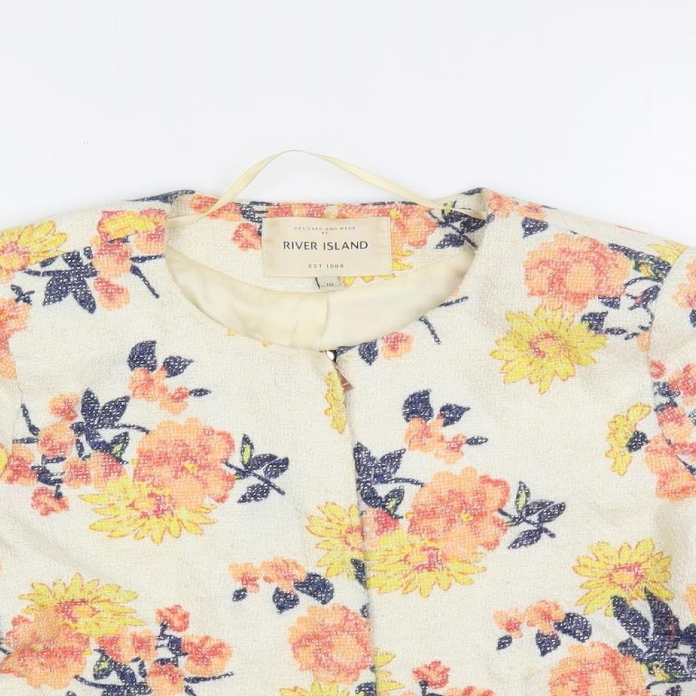 River Island Womens Ivory Floral Jacket Size 10 Zip