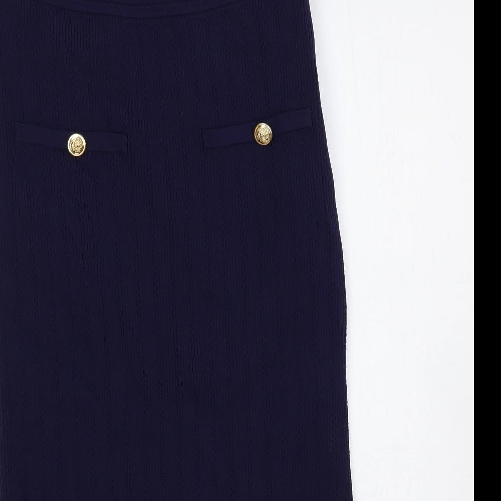 Zara Womens Blue Nylon Straight & Pencil Skirt Size S Zip - Button