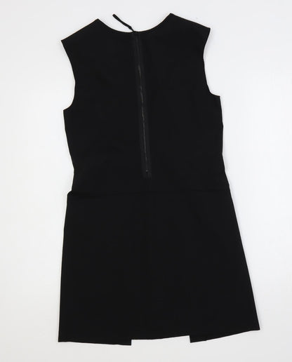 Scarlett Black Womens Black Polyester A-Line Size M Round Neck Zip