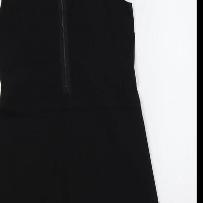Scarlett Black Womens Black Polyester A-Line Size M Round Neck Zip