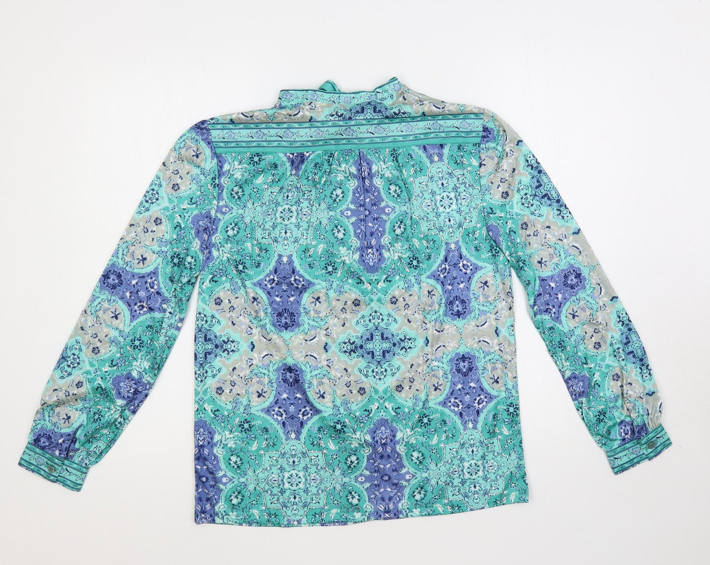 Kai Ming Womens Green Paisley Polyester Basic Button-Up Size 12 Mock Neck