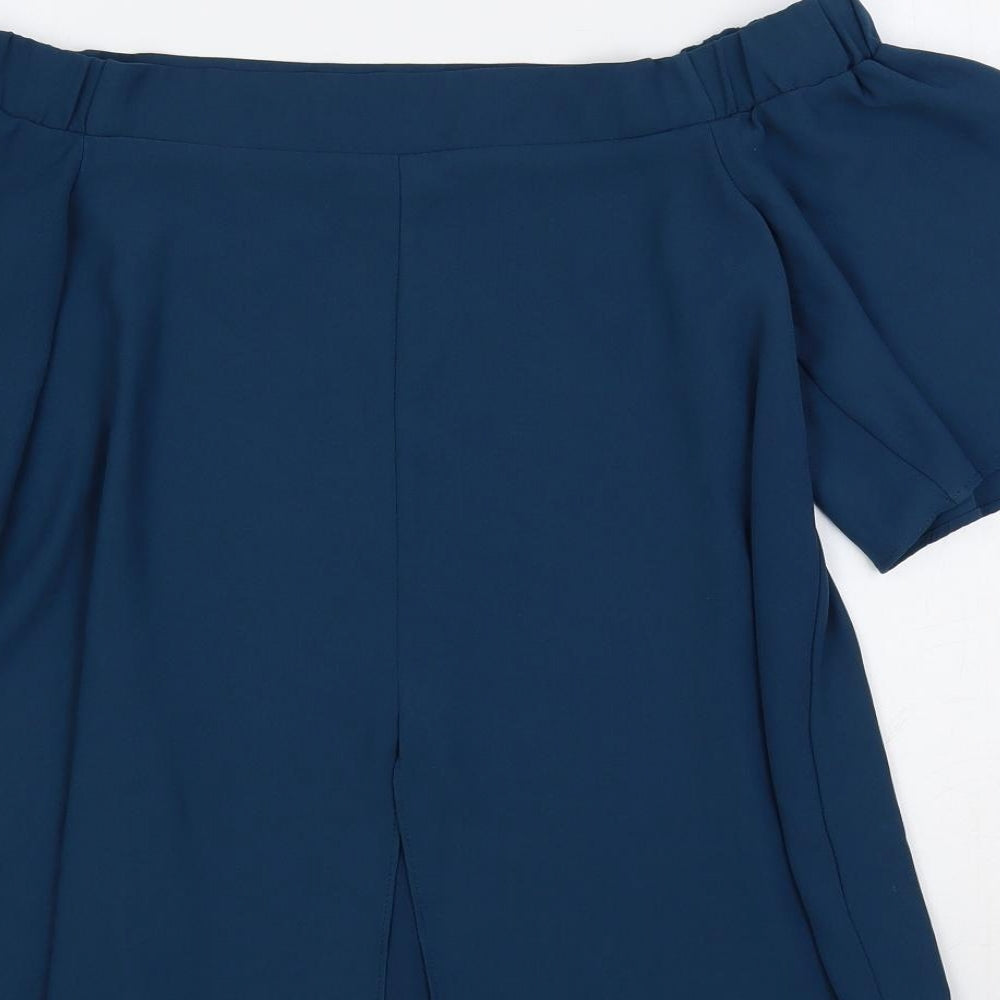 River Island Womens Green Polyester Basic Blouse Size 10 Off the Shoulder - Flare Sleeve
