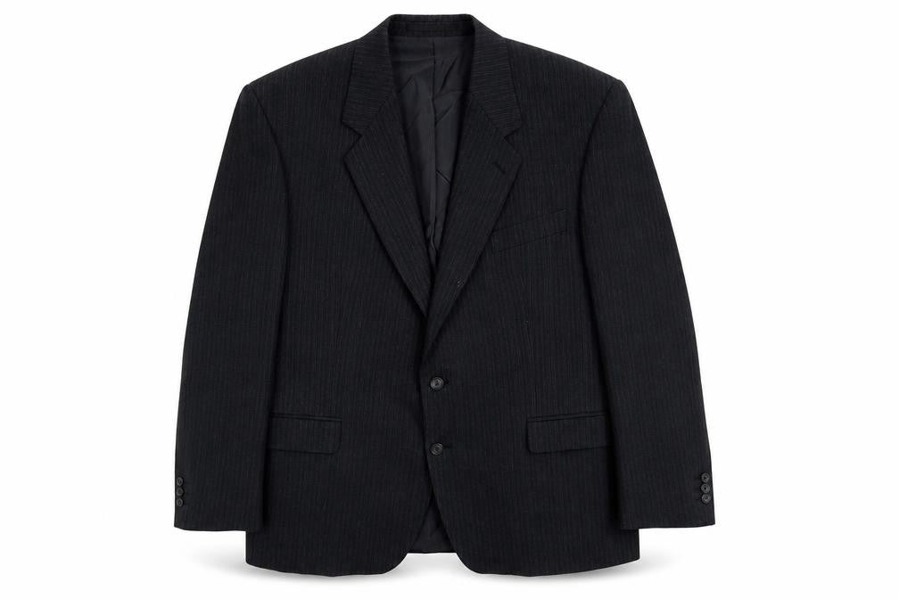 Label Mens Grey Striped Wool Jacket Suit Jacket Size 48 Regular