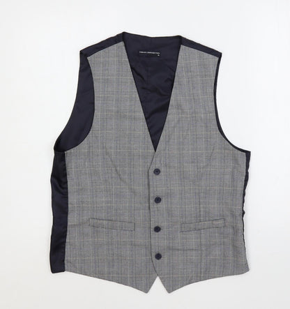 Additional front view of French Connection men’s blue plaid polyester jacket suit waistcoat, size 40, regular