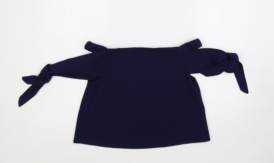 Topshop Womens Blue Polyester Cropped Blouse Size 8 Off the Shoulder - Tie Sleeve Detail