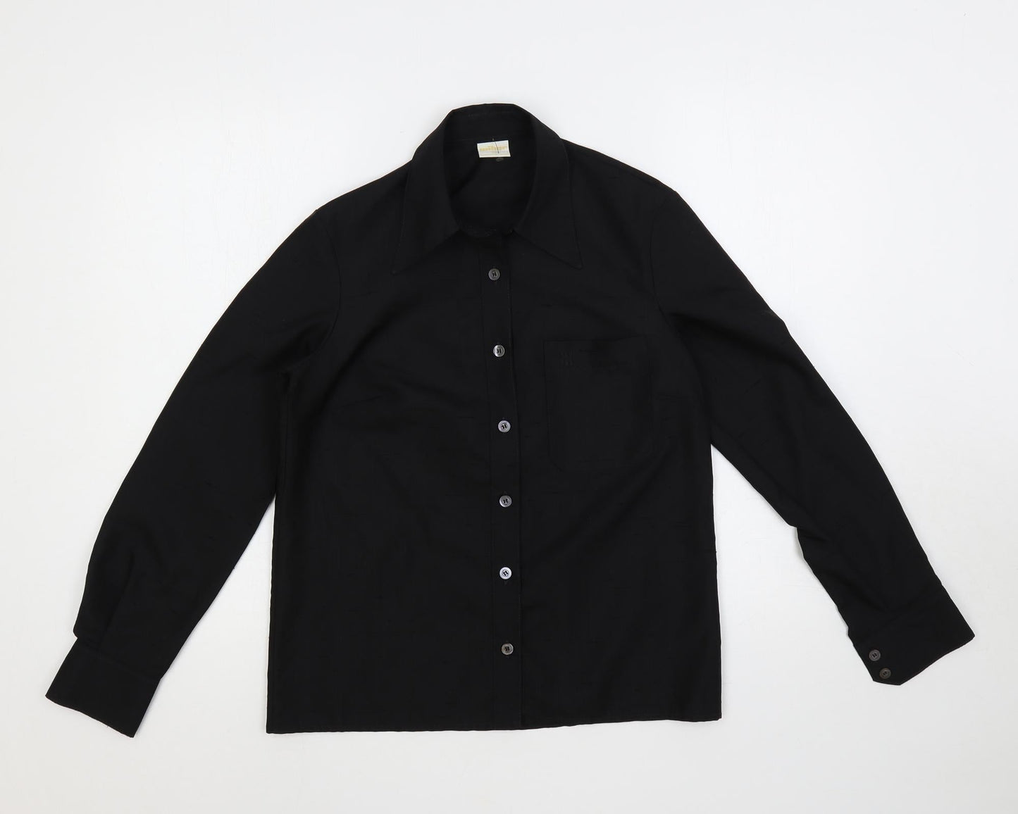 Wibor Womens Black Polyamide Basic Button-Up Size 10 Collared