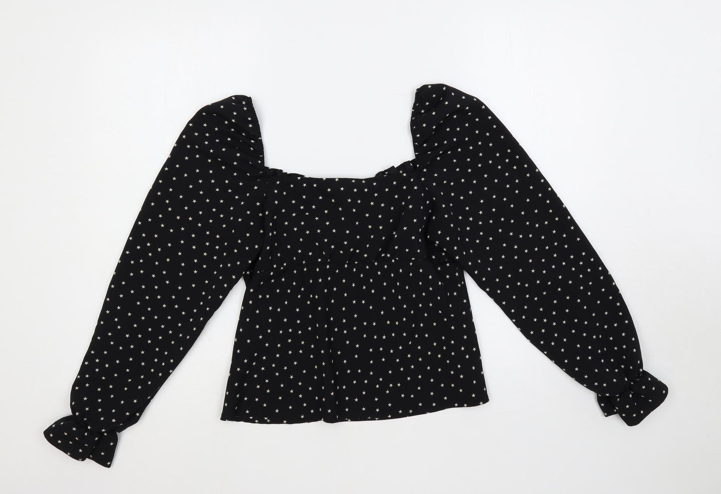 Topshop Womens Black Geometric Polyester Basic Blouse Size 8 Square Neck - Star Print