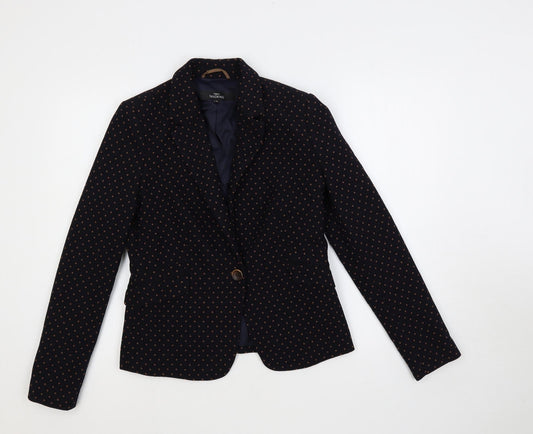 NEXT Womens Blue Geometric Jacket Blazer Size 10 Button