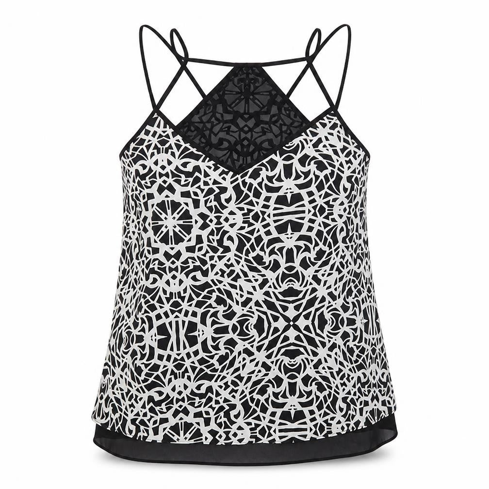 River Island Womens Black Geometric Polyester Camisole Tank Size 8 V-Neck
