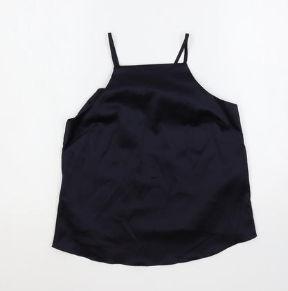 Additional front view of ASOS women’s blue polyester camisole tank, size UK 6, square neck - open back