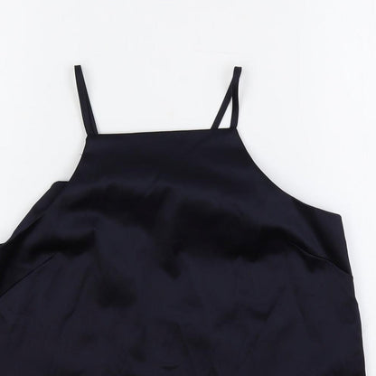 Close-up detail of ASOS women’s blue polyester camisole tank, size UK 6, square neck - open back