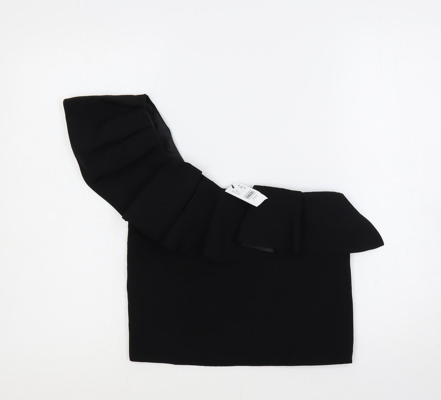 Topshop Womens Black Polyester Cropped Blouse Size 6 One Shoulder - Ruffle