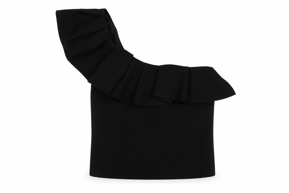Topshop Womens Black Polyester Cropped Blouse Size 6 One Shoulder - Ruffle