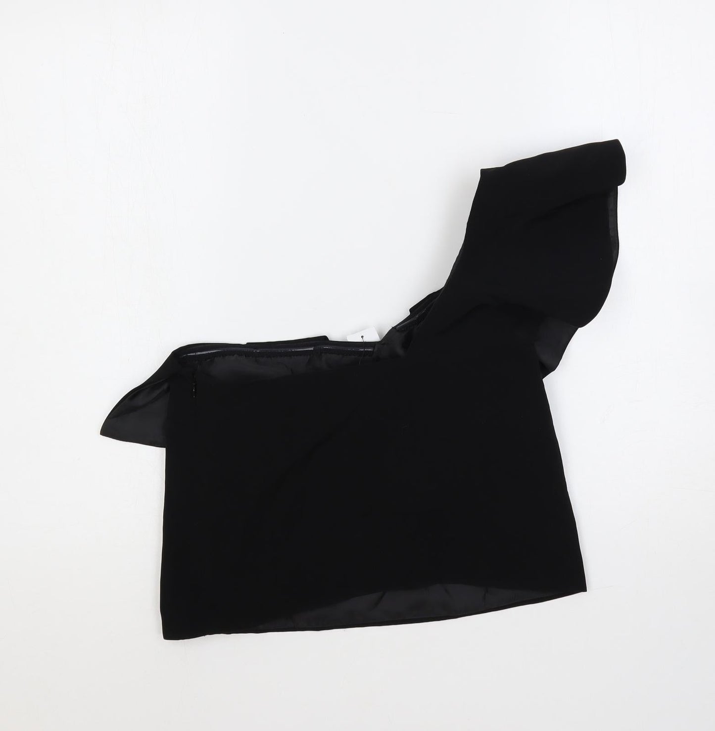 Topshop Womens Black Polyester Cropped Blouse Size 6 One Shoulder - Ruffle