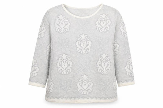 Warehouse Womens Grey Round Neck Geometric Acrylic Pullover Jumper Size 14