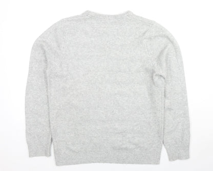 Marks & Spencer Mens Grey Round Neck Acrylic Pullover Jumper Size L Long Sleeve