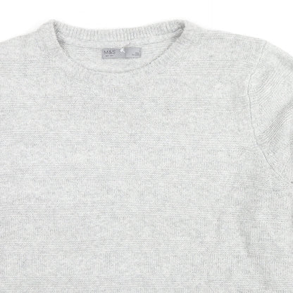 Marks & Spencer Mens Grey Round Neck Acrylic Pullover Jumper Size L Long Sleeve