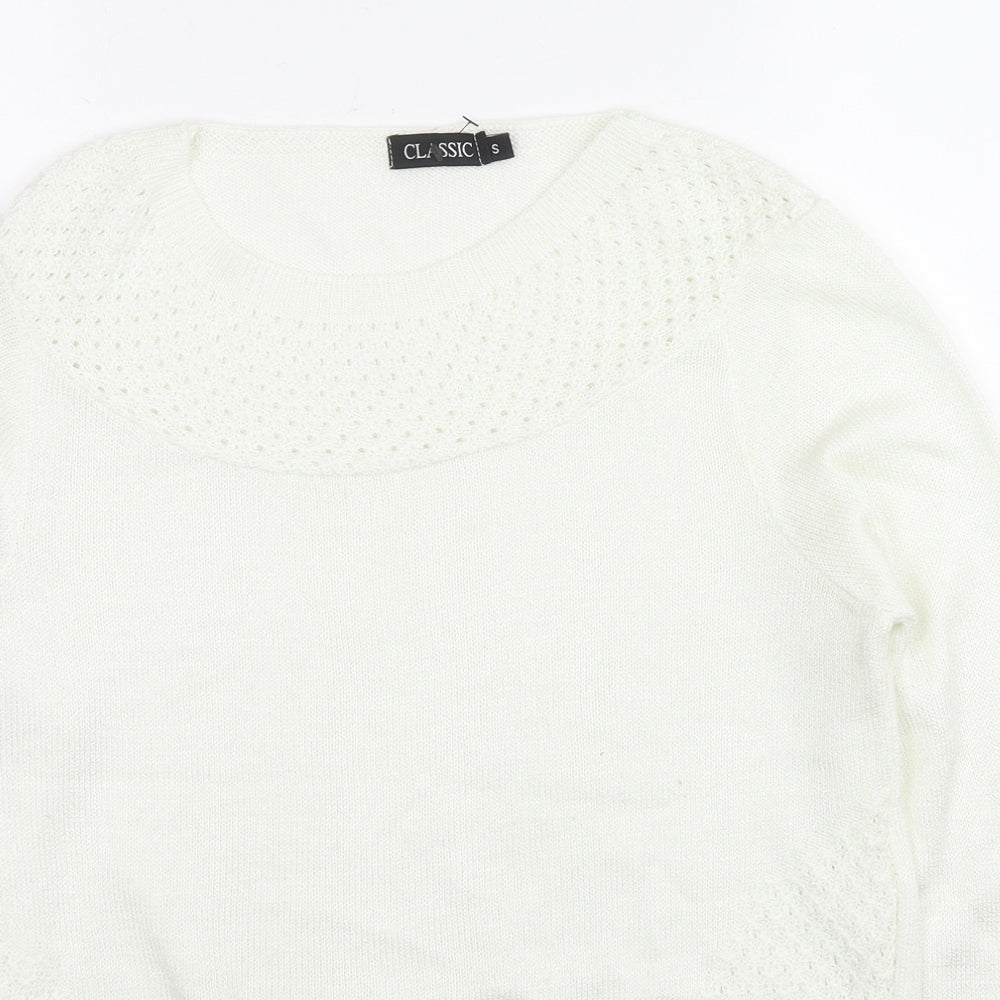 Classics Womens White Round Neck Acrylic Pullover Jumper Size S
