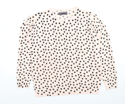 Marks & Spencer Womens Beige Round Neck Polka Dot Acrylic Pullover Jumper Size 14