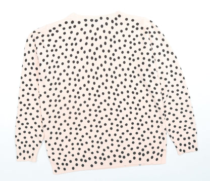 Marks & Spencer Womens Beige Round Neck Polka Dot Acrylic Pullover Jumper Size 14