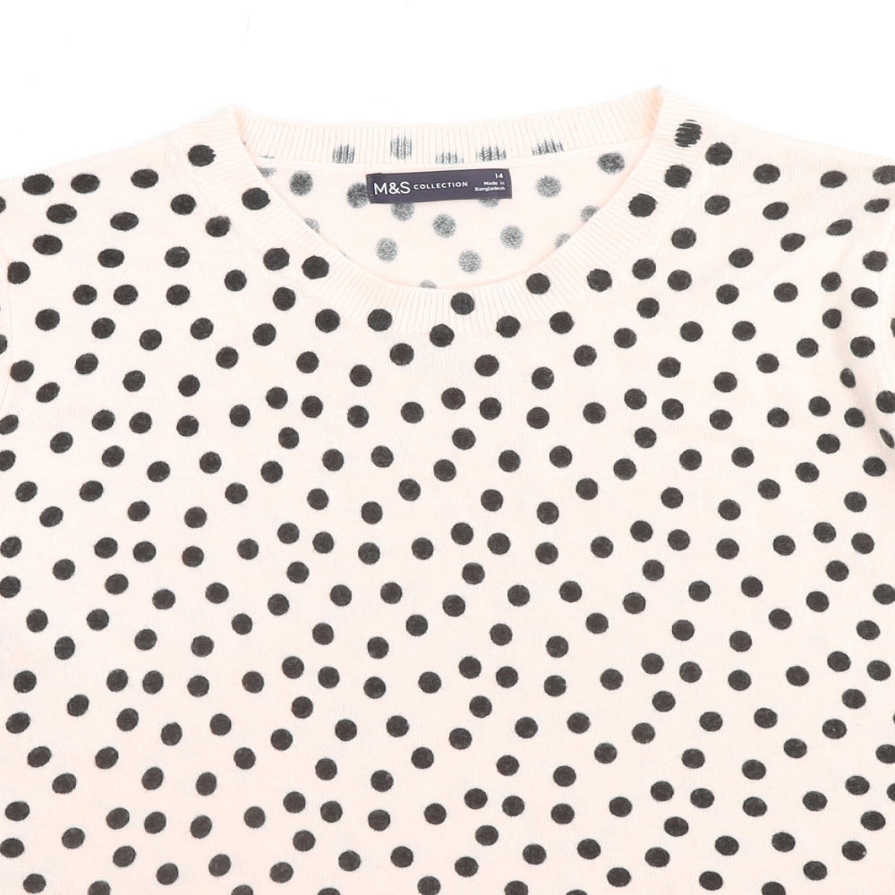 Marks and Spencer Womens Beige Round Neck Polka Dot Acrylic Pullover Jumper Size 14