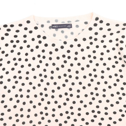 Marks & Spencer Womens Beige Round Neck Polka Dot Acrylic Pullover Jumper Size 14