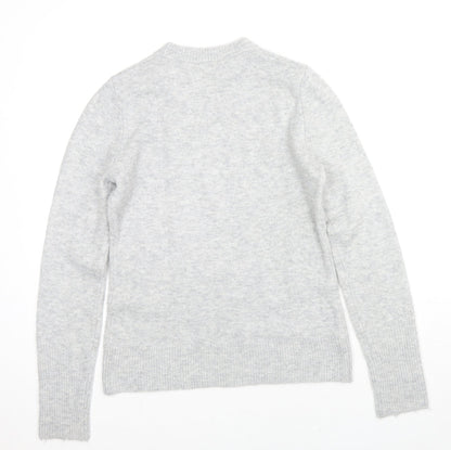 Warehouse Womens Grey Round Neck Acrylic Pullover Jumper Size 8