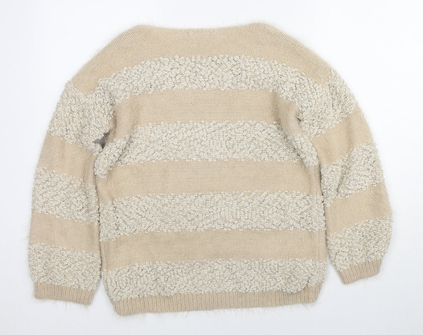 Stella Morgan Womens Beige Round Neck Striped Acrylic Pullover Jumper Size 10