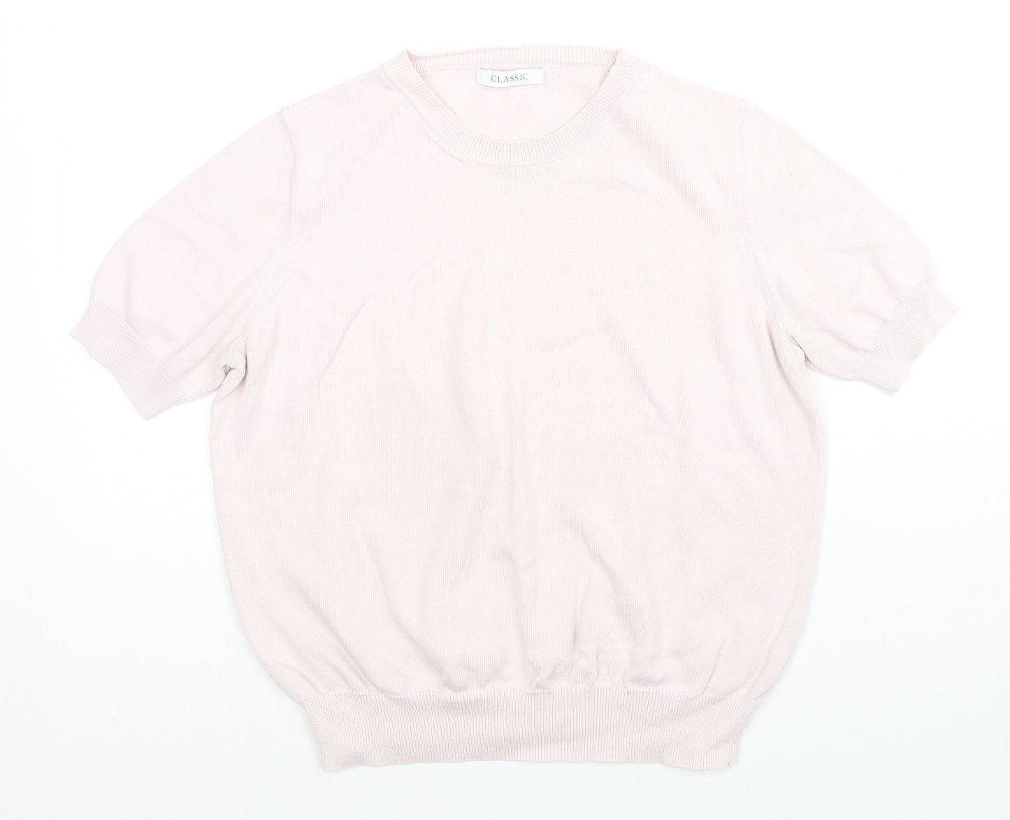 Classic Womens Pink Cotton Basic Blouse Size 14 Round Neck