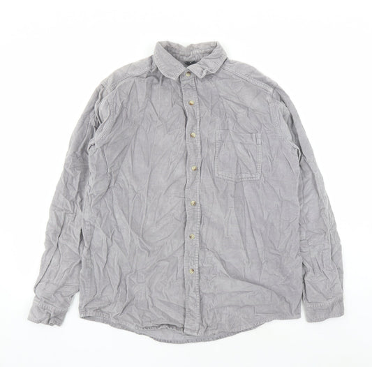 Cotton Traders Mens Grey Cotton Button-Up Size M Collared Button