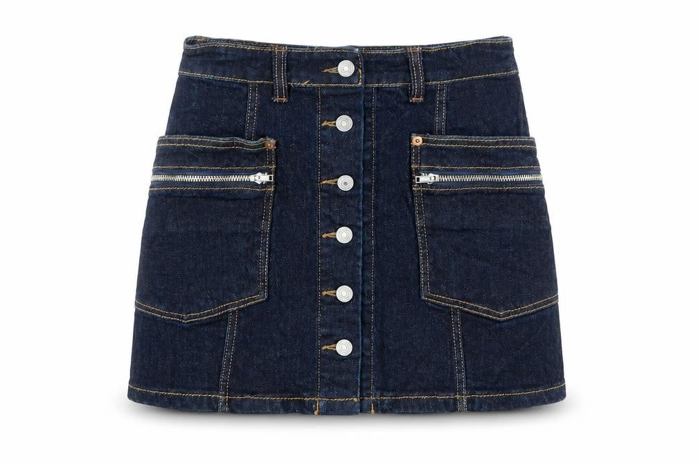 RNA Inc Womens Blue Cotton Mini Skirt Size S Button