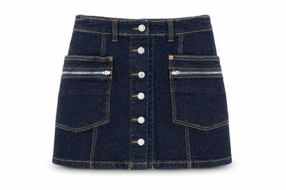 RNA Inc Womens Blue Cotton Mini Skirt Size S Button