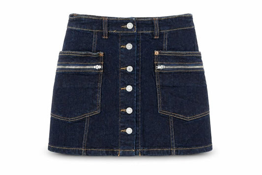 RNA Inc Womens Blue Cotton Mini Skirt Size S Button