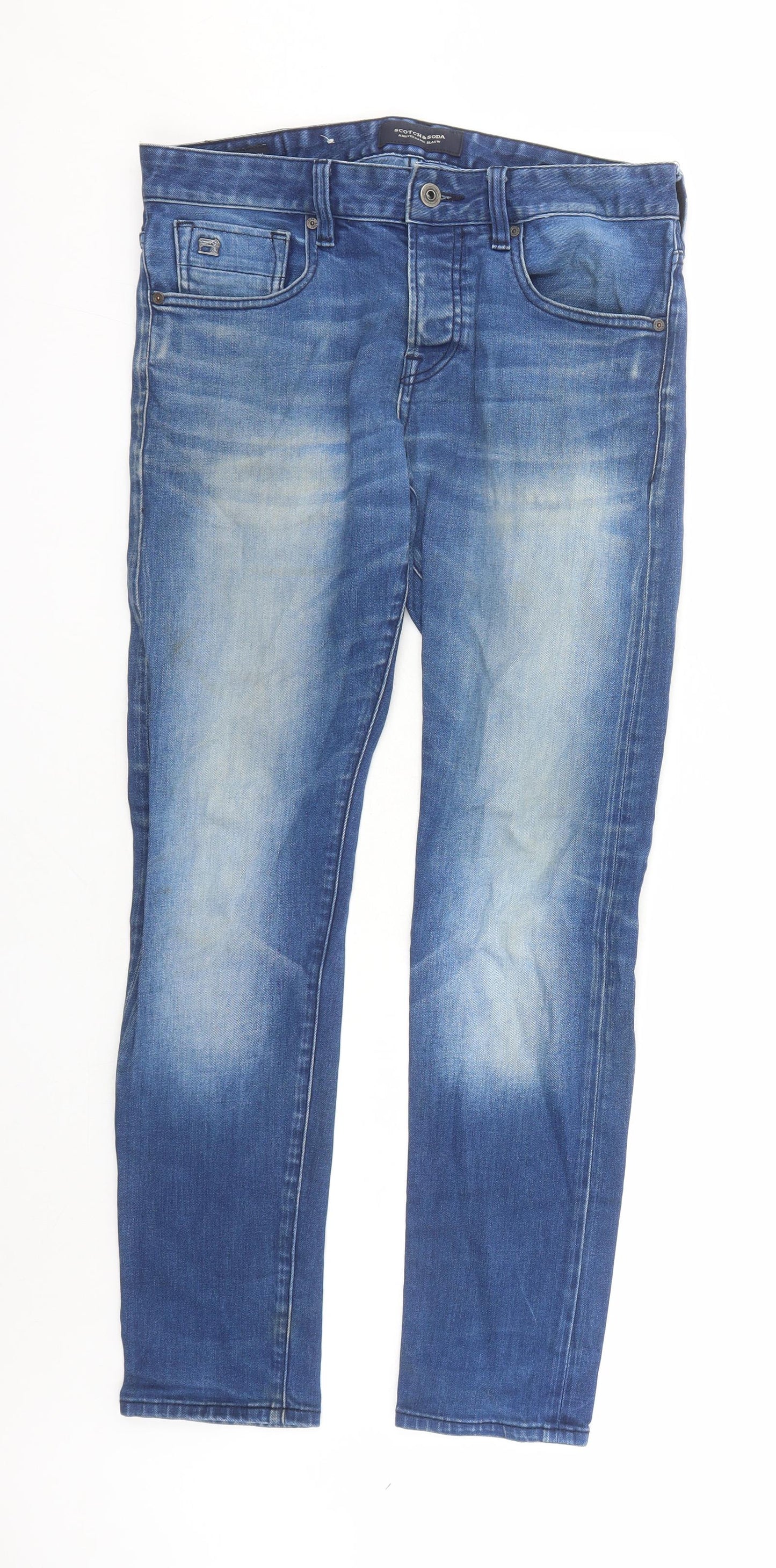 Scotch & Soda Mens Blue Cotton Straight Jeans Size 30 in L30 in Regular Zip