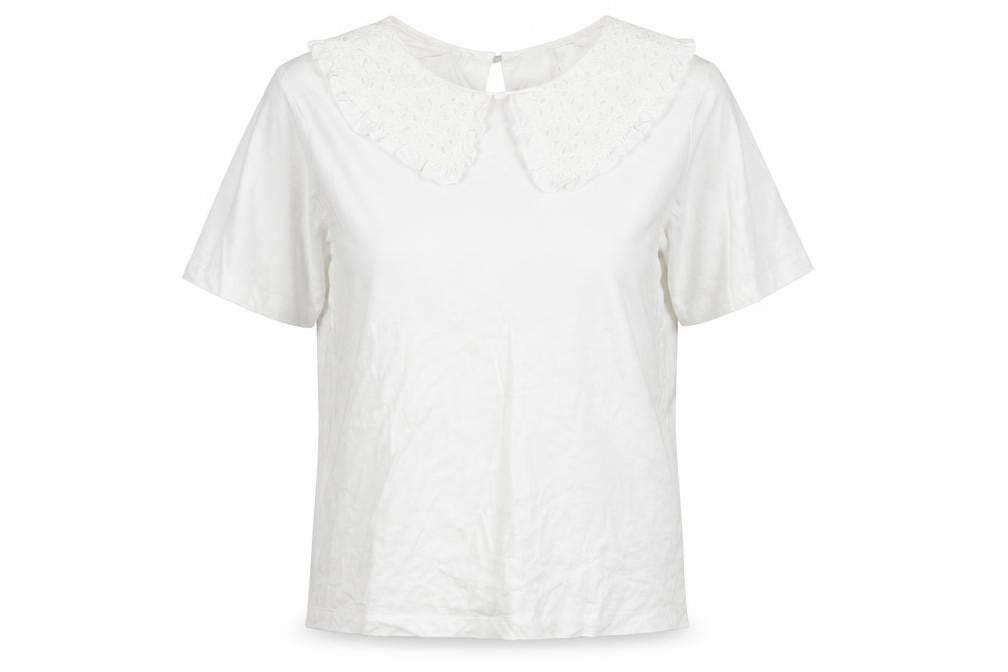 Influence Womens White Cotton Basic T-Shirt Size 10 Collared - Cut Out Detail
