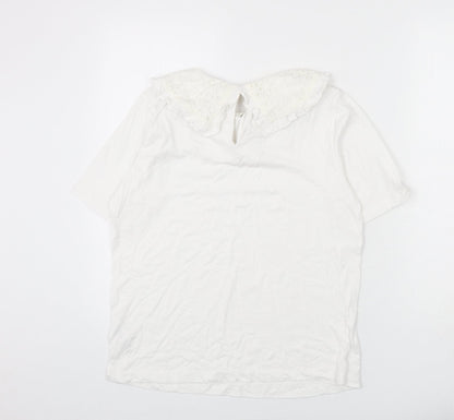 Influence Womens White Cotton Basic T-Shirt Size 10 Collared - Cut Out Detail