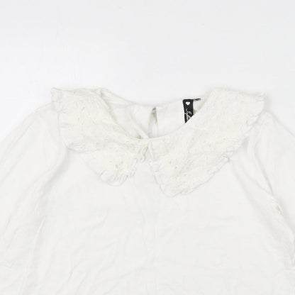 Influence Womens White Cotton Basic T-Shirt Size 10 Collared - Cut Out Detail