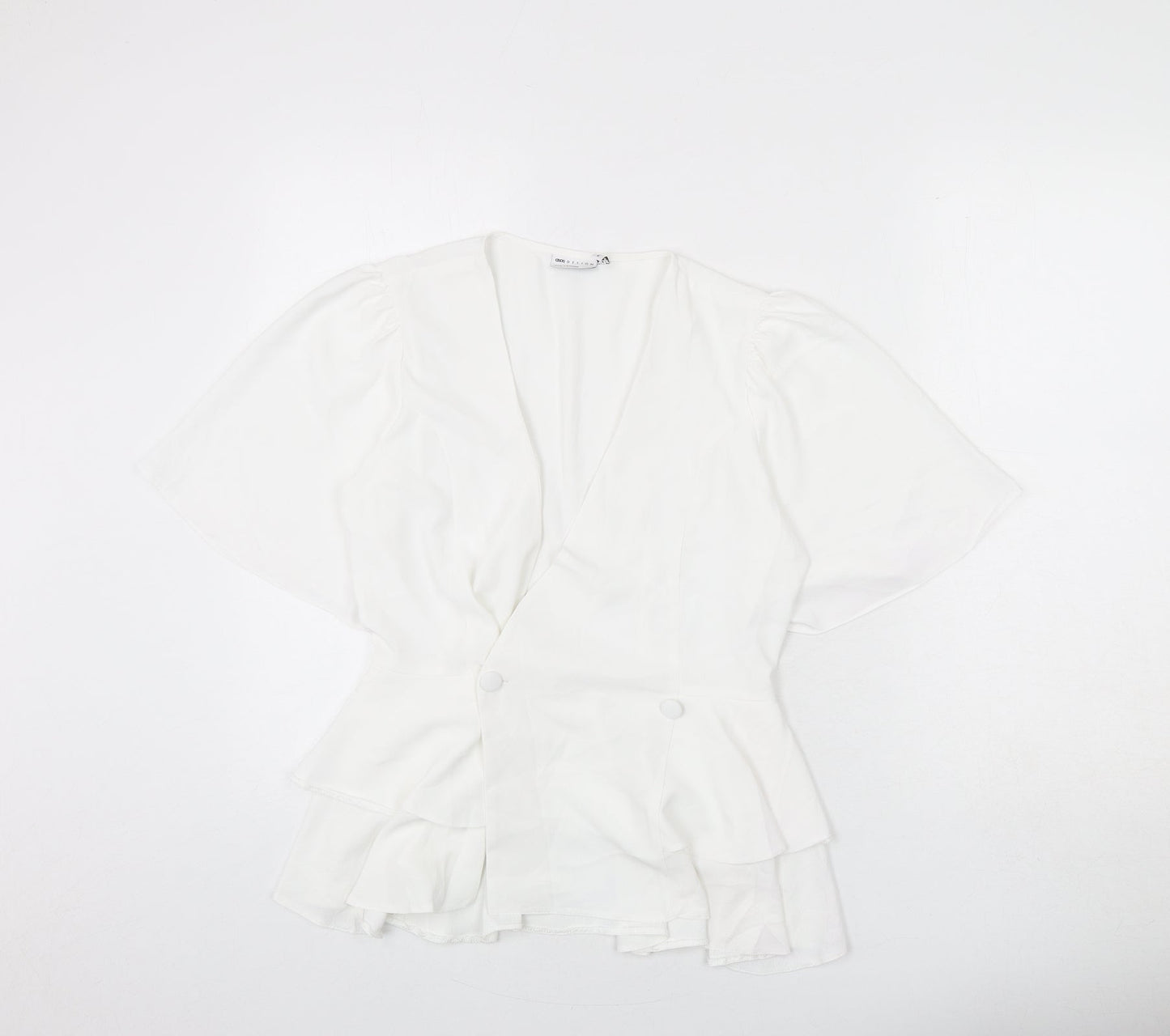 ASOS Womens White Polyester Basic Blouse Size 8 V-Neck - Ruffles, Tiered