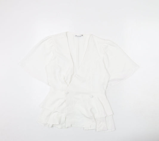 ASOS Womens White Polyester Basic Blouse Size 8 V-Neck - Ruffles, Tiered