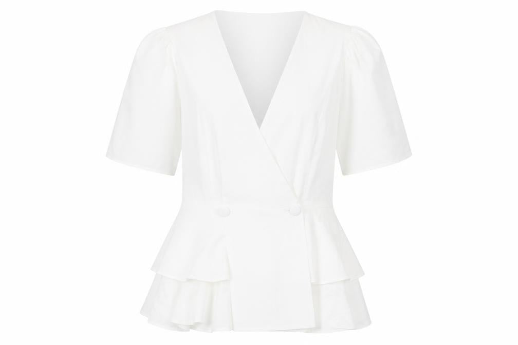 ASOS Womens White Polyester Basic Blouse Size 8 V-Neck - Ruffles, Tiered