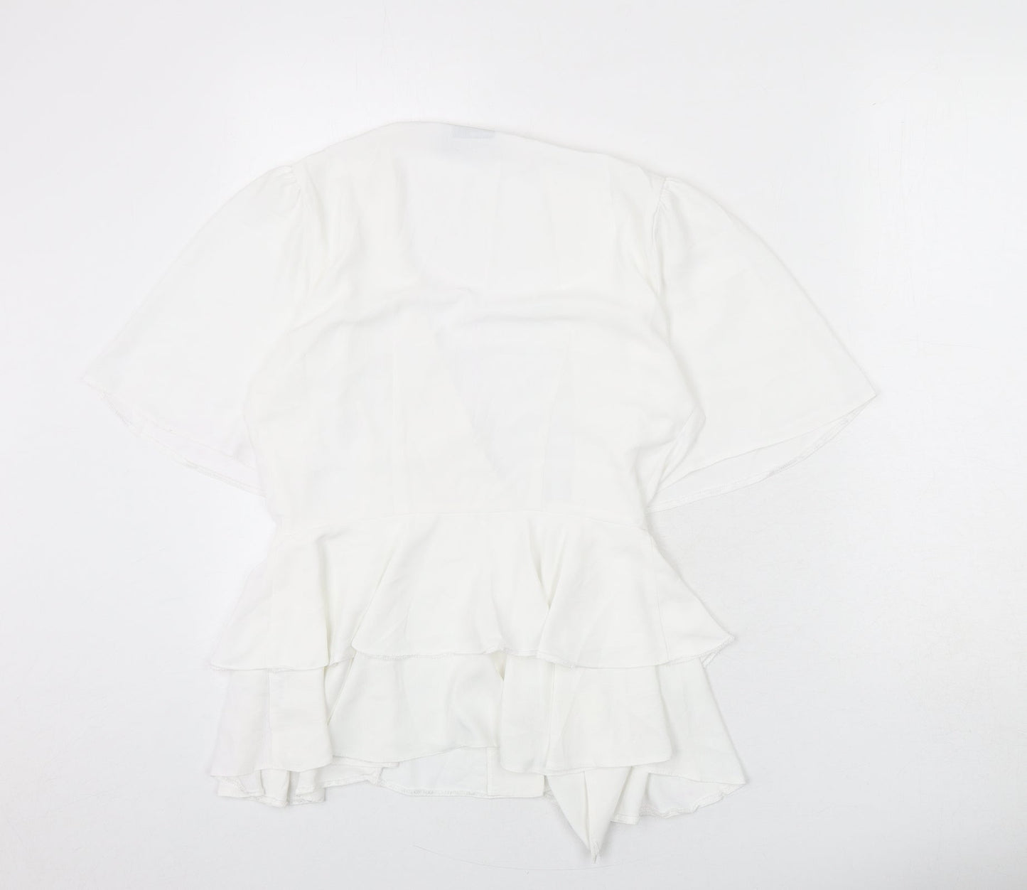 ASOS Womens White Polyester Basic Blouse Size 8 V-Neck - Ruffles, Tiered